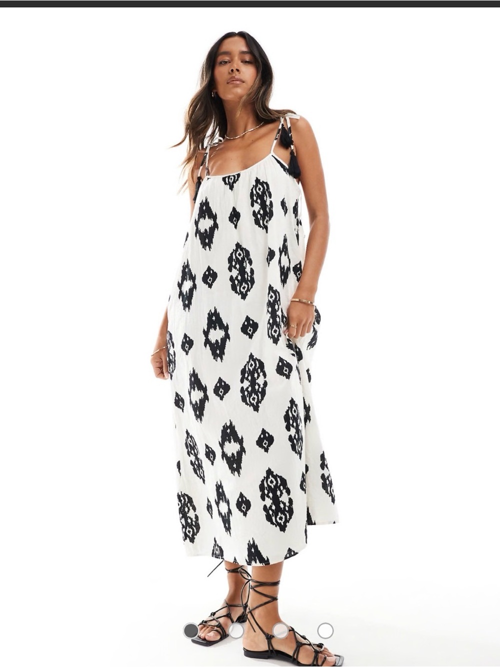 New Look  Cotton Maxi Dress with Tassel Tie Straps Size 12